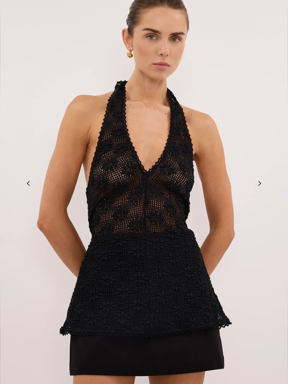 Agnes Black Sleeveless Crochet Halter Top